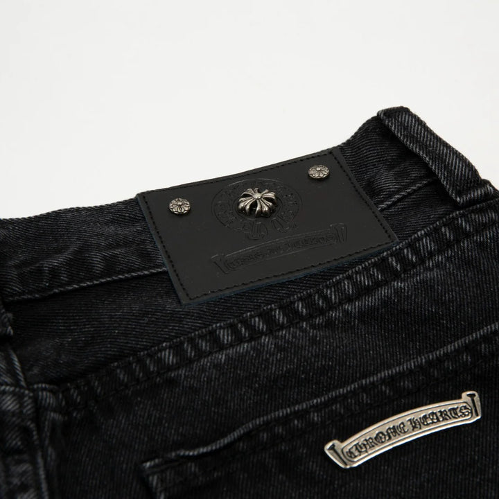 CHROME HEARTS BLACK CROSS PATCH JORTS BLACK