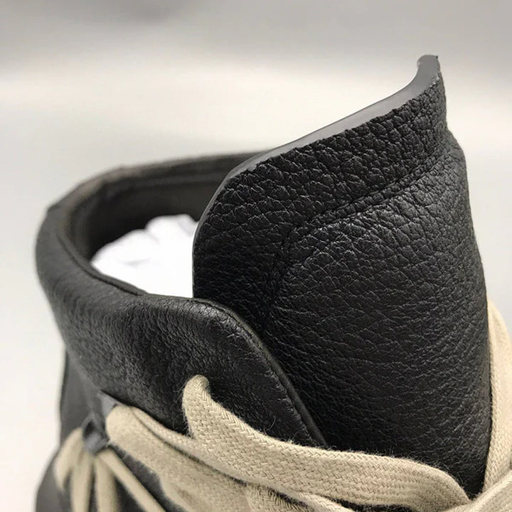 Rick Owens Black High-Top Sneakers with Beige Straps