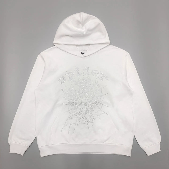 SP5DER OG RHINESTONE LOGO HOODIE WHITE