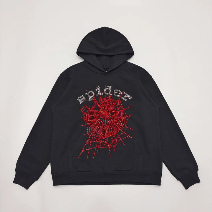 SP5DER OG RHINESTONE LOGO HOODIE BLACK