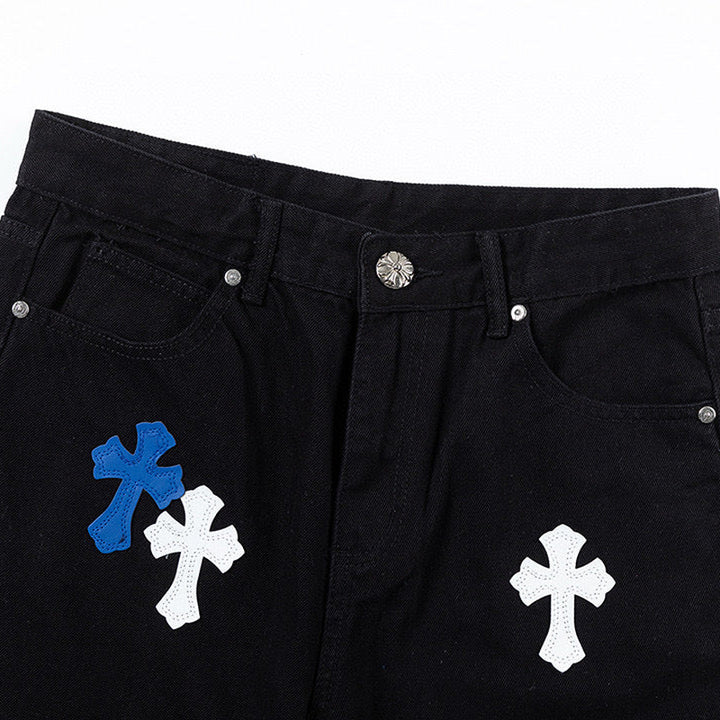 CHROME HEARTS BLUE CROSS PATCH JEANS BLACK