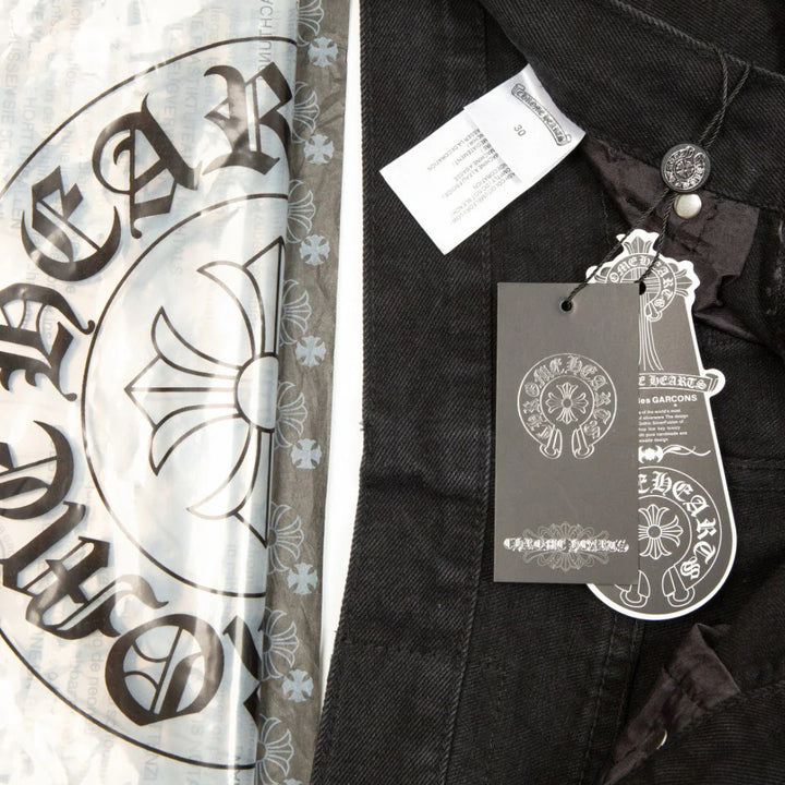 CHROME HEARTS BLACK CROSS PATCH JEANS BLACK