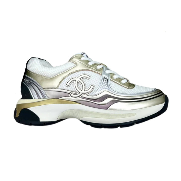 CHANEL CC RUNNERS SNEAKERS WHITE and GOLD