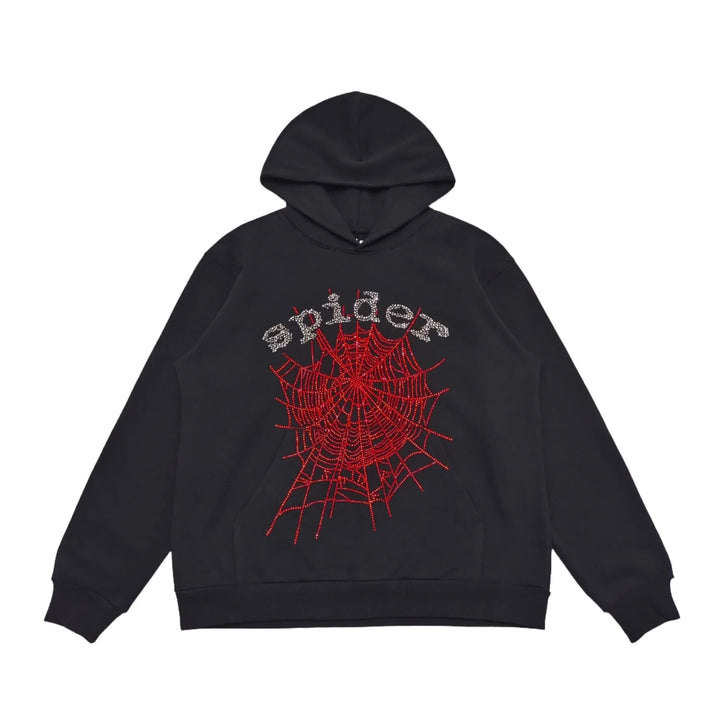 SP5DER OG RHINESTONE LOGO HOODIE BLACK