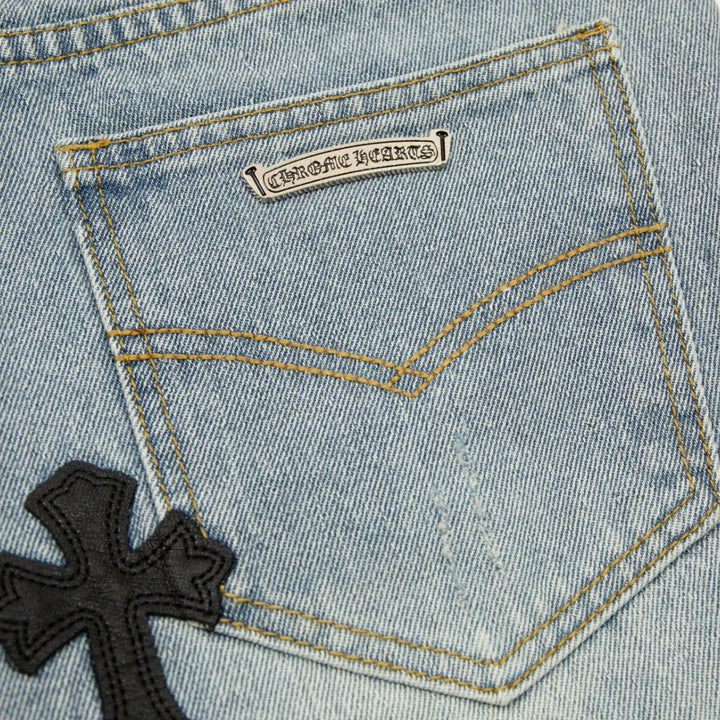 CHROME HEARTS CROSS PATCH JEANS VINTAGE BLUE