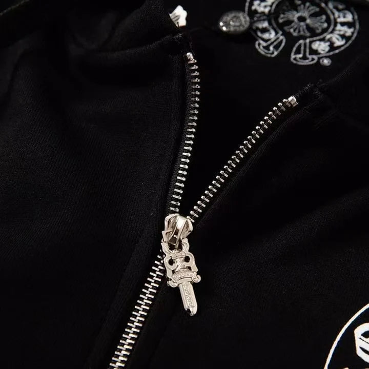 CHROME HEARTS ASYMMETRICAL ZIP HOODIE BLACK