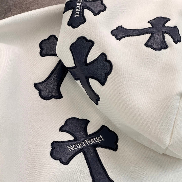 CHROME HEARTS BLACK CROSS PATCH HOODIE WHITE