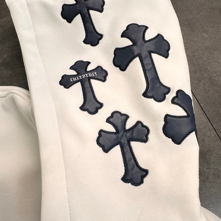 CHROME HEARTS BLACK CROSS PATCH HOODIE WHITE
