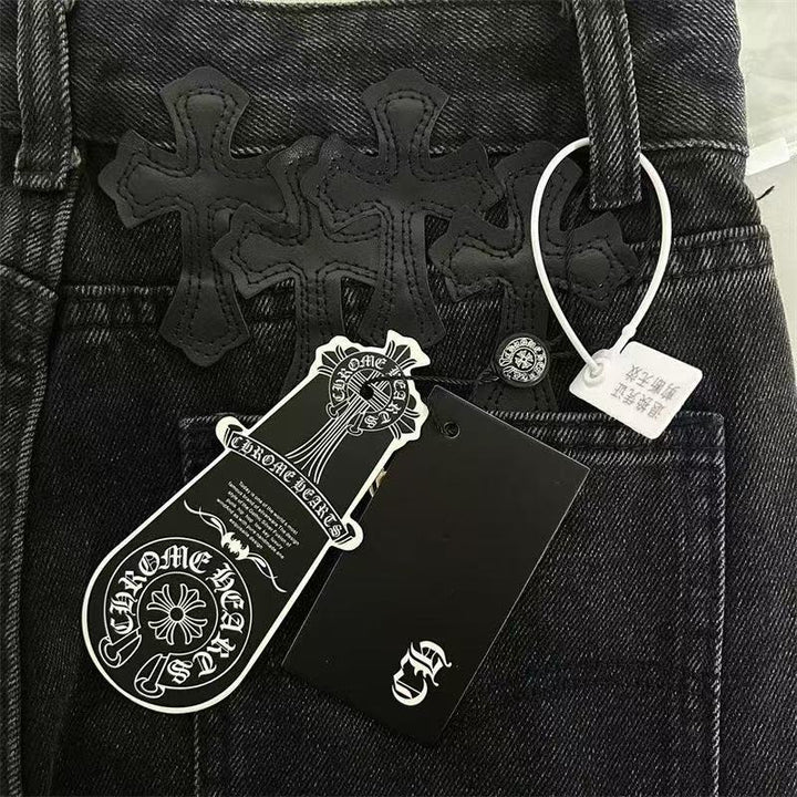 CHROME HEARTS WHITE CROSS PATCH JEANS BLACK