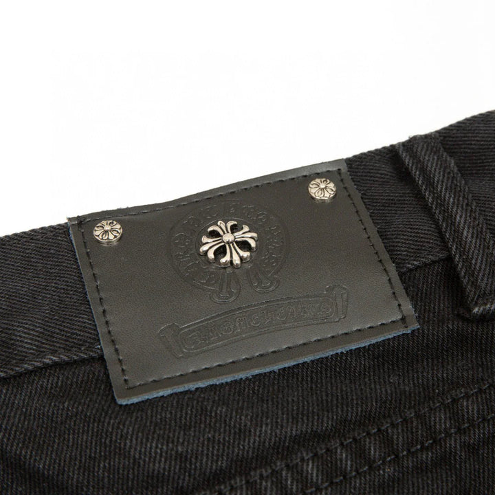 CHROME HEARTS BLACK CROSS PATCH JEANS BLACK