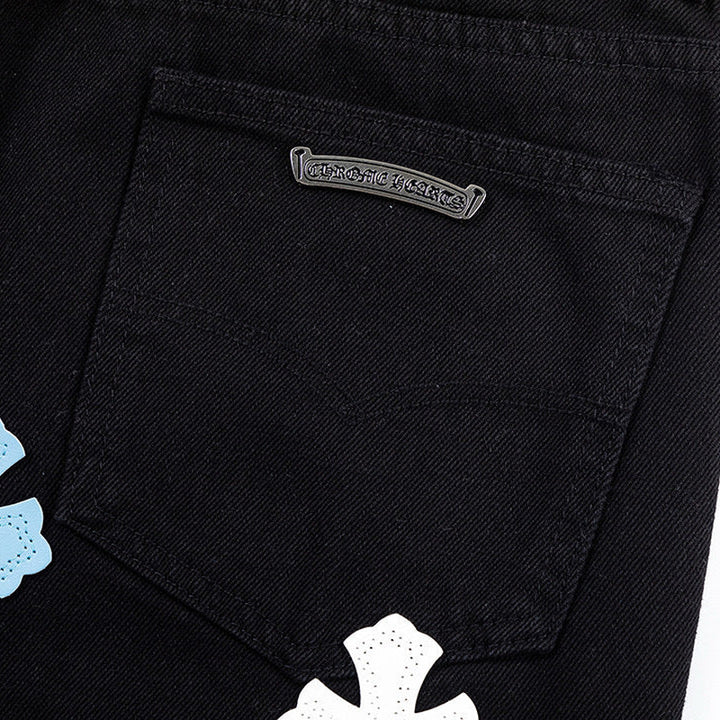 CHROME HEARTS BLUE CROSS PATCH JEANS BLACK