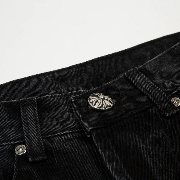 CHROME HEARTS BLACK CROSS PATCH JORTS BLACK