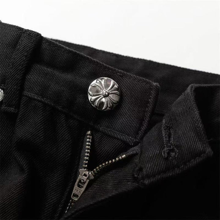 CHROME HEARTS WHITE YELLOW CROSS PATCH JEANS BLACK