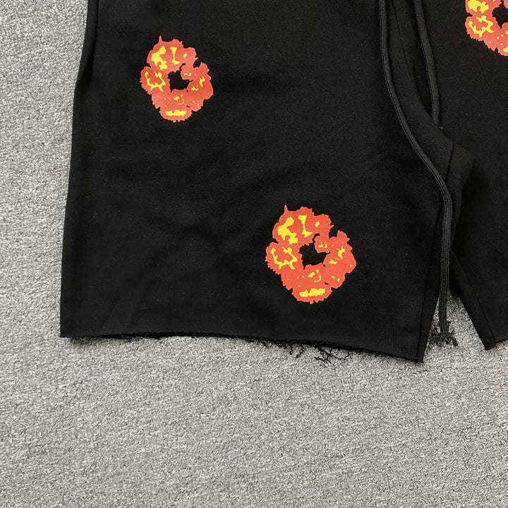 DENIM TEARS X OFFSET COTTON WREATH SHORTS BLACK