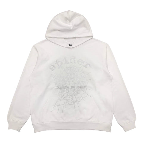 SP5DER OG RHINESTONE LOGO HOODIE WHITE