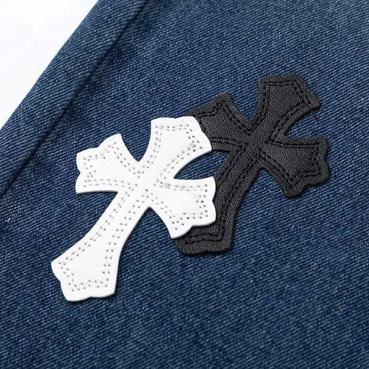 CHROME HEARTS WHITE BLACK CROSS PATCH JEANS DENIM