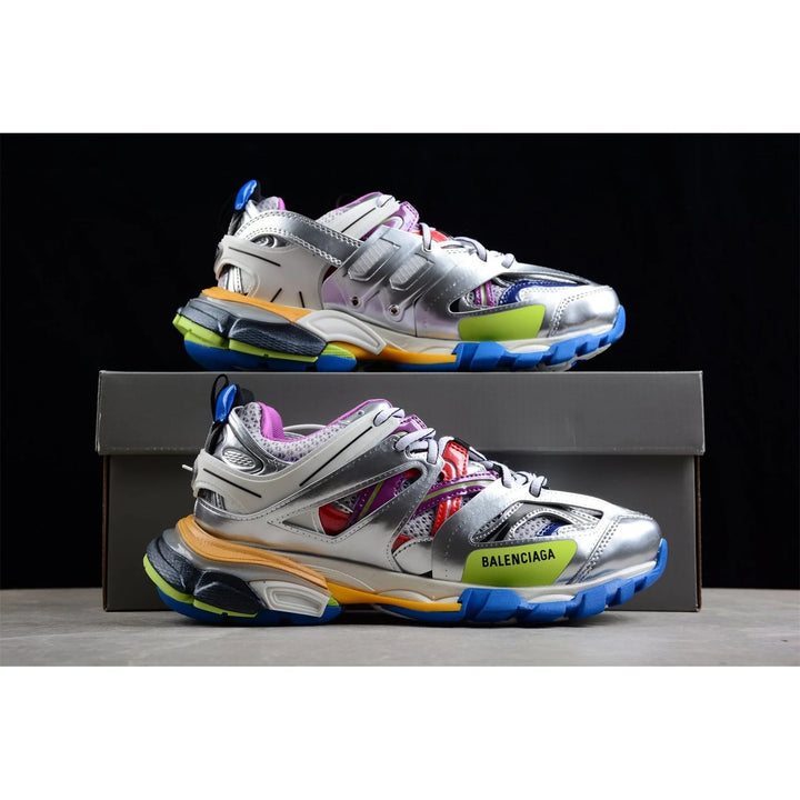 BALENCIAGA TRACK X LEATHER FREE WHITE SILVER MULTI