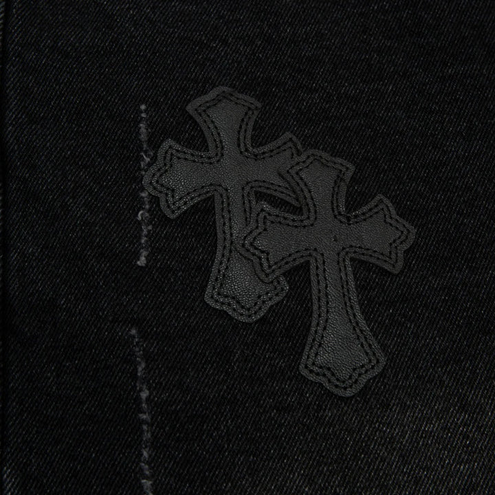 CHROME HEARTS BLACK CROSS PATCH JORTS BLACK