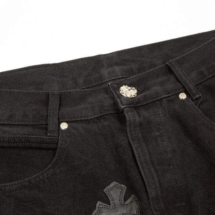 CHROME HEARTS BLACK CROSS PATCH JEANS BLACK