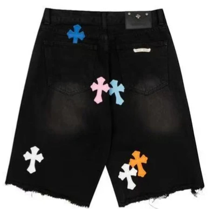 CHROME HEARTS MULTICOLOR CROSS PATCH JORTS BLACK
