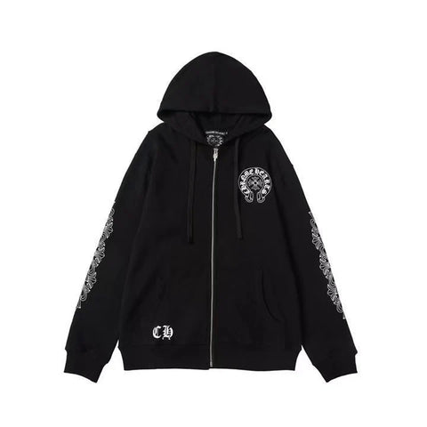 CHROME HEARTS ASYMMETRICAL ZIP HOODIE BLACK