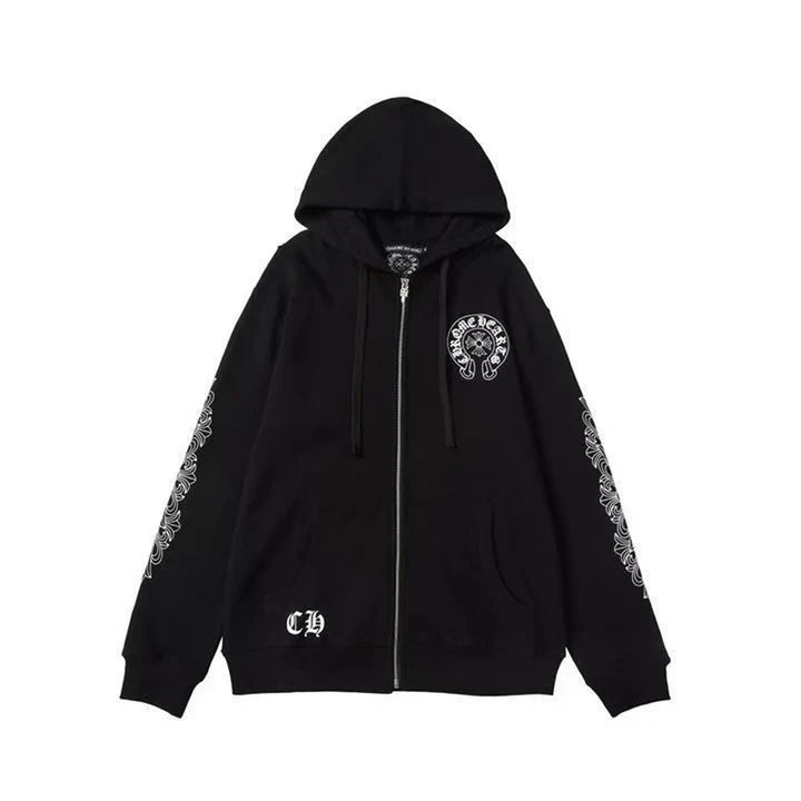 CHROME HEARTS ASYMMETRICAL ZIP HOODIE BLACK
