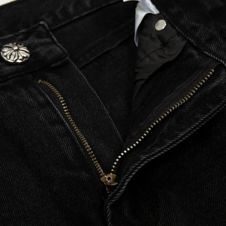 CHROME HEARTS BLACK CROSS PATCH JORTS BLACK