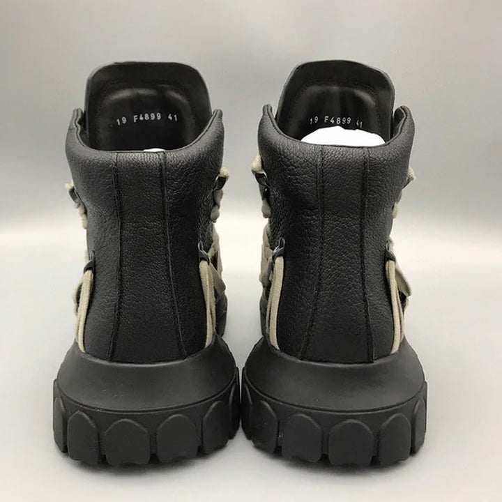 Rick Owens Black High-Top Sneakers with Beige Straps