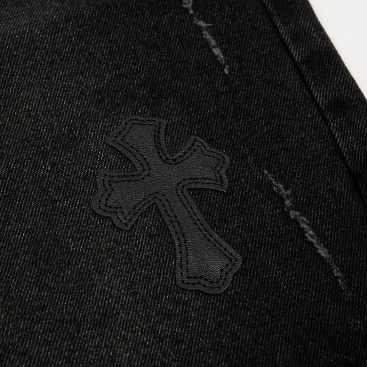 CHROME HEARTS BLACK CROSS PATCH JORTS BLACK