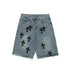 CHROME HEARTS BLACK CROSS PATCH JORTS WASHED DENIM